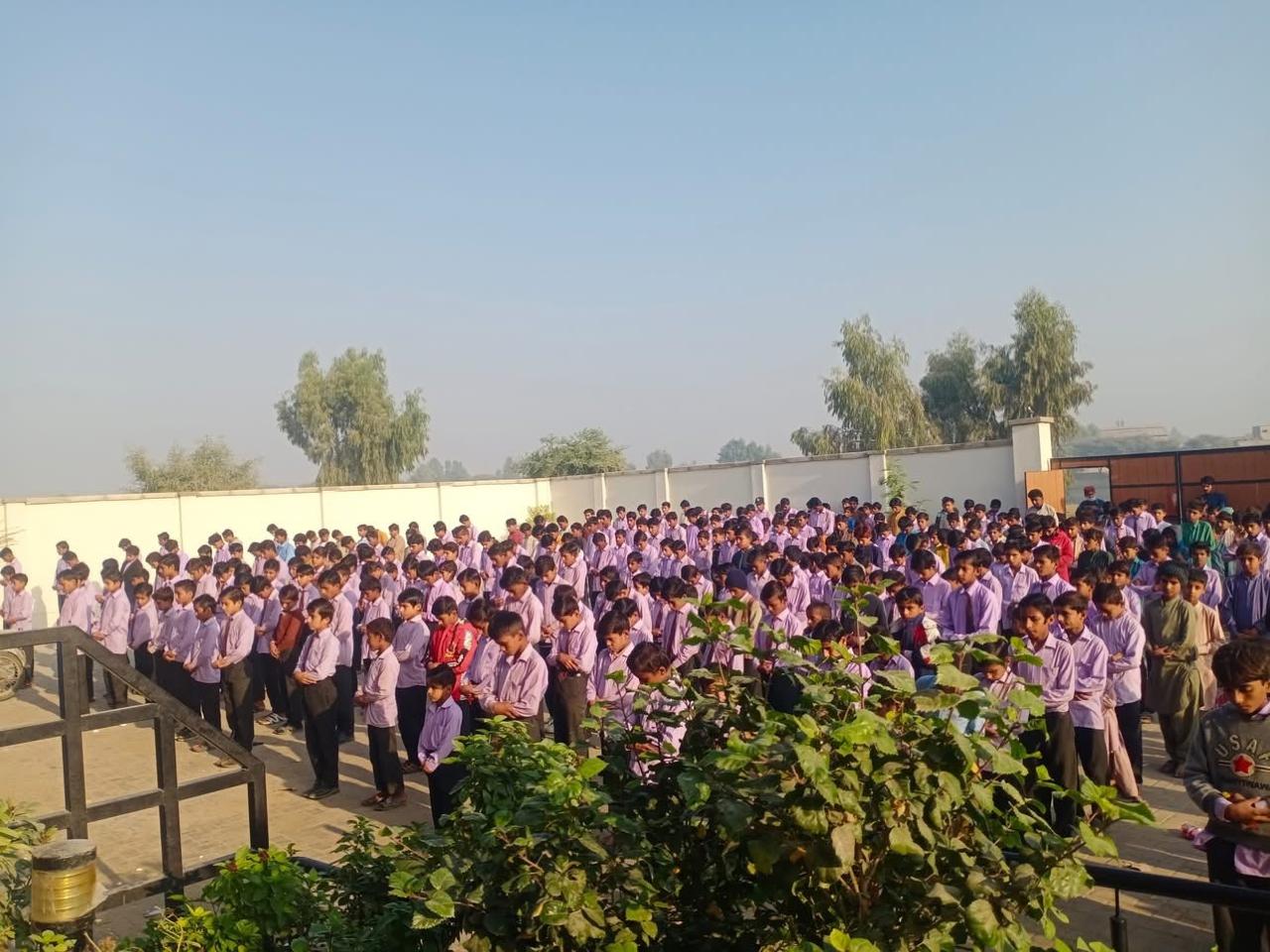 School morning assembly - students in uniform, public school Pakistan